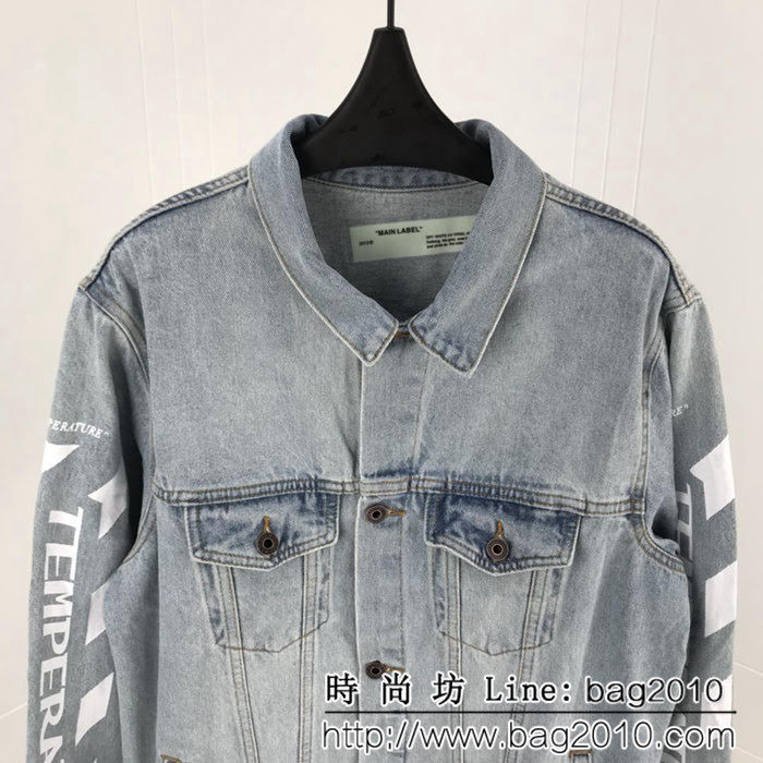 OFFwhite 18fw新款 斑馬線 磨破做舊 牛仔外套 情侶款 ydi1065